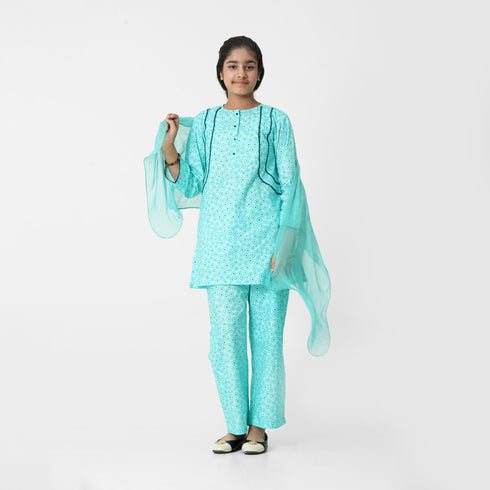 Sea Green Printed 2pc Eastern Set